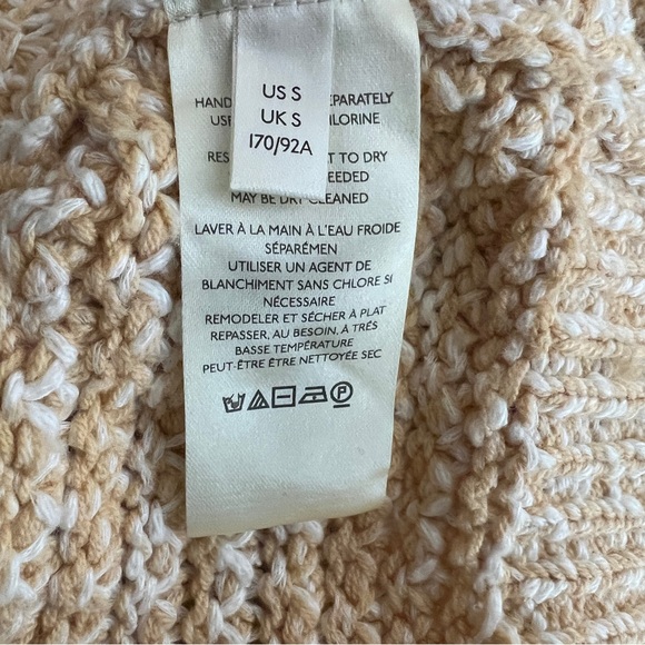 Free People Coconut Open Knit V-Neck Sweater in Sandy Combo Crop Slouchy Chunky - Picture 7 of 9